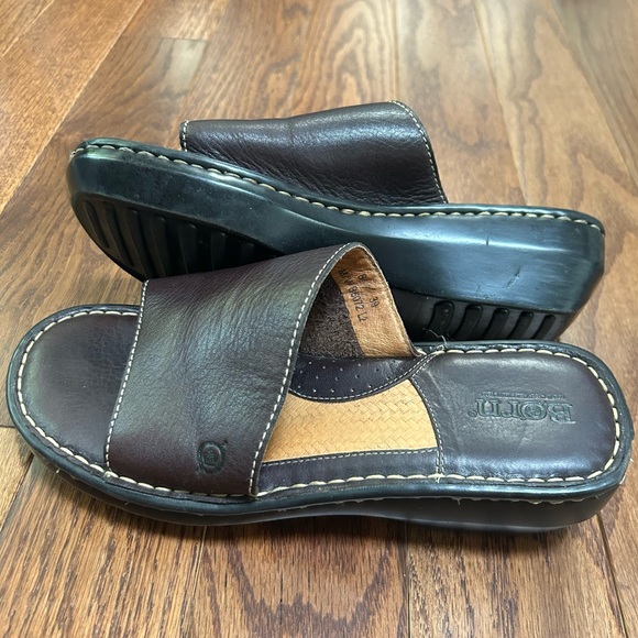Born Dark Brown Leather Slide Wedge Sandals - size 8 - Picture 4 of 10